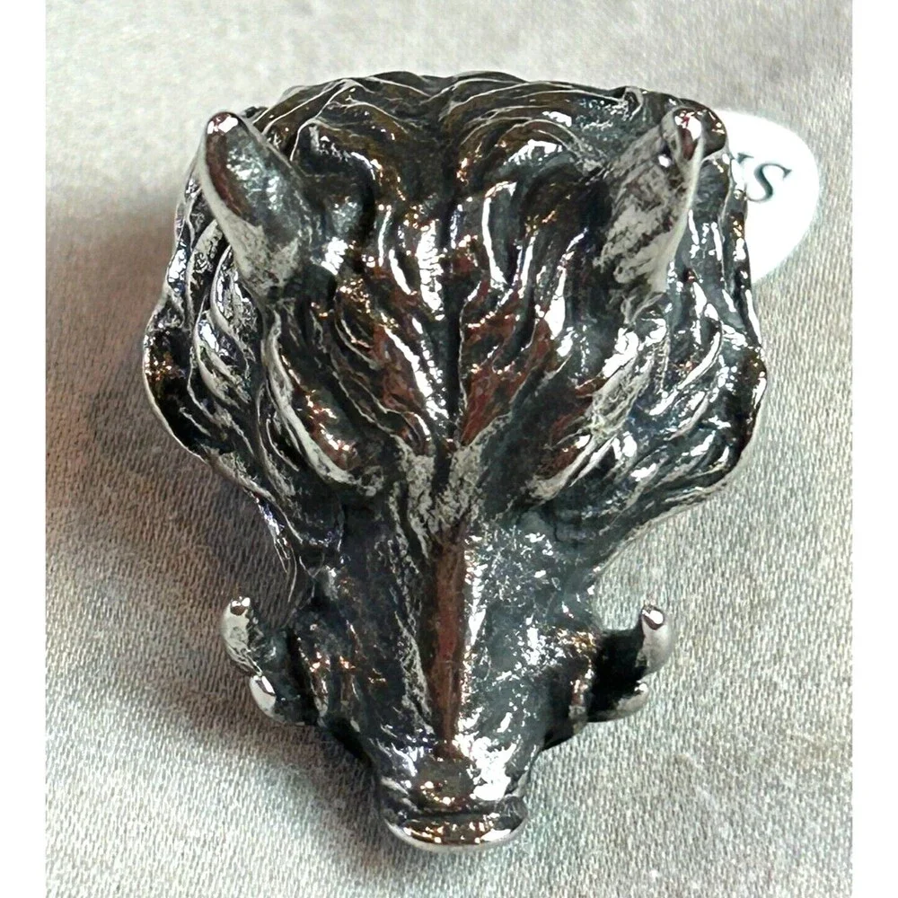 Men's Wild Boar Head Ring Bold Statement Jewelry Size 10